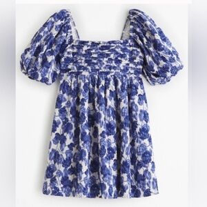 Abercrombie Emerson Textured Puff Sleeve Mini Dress Blue Floral
